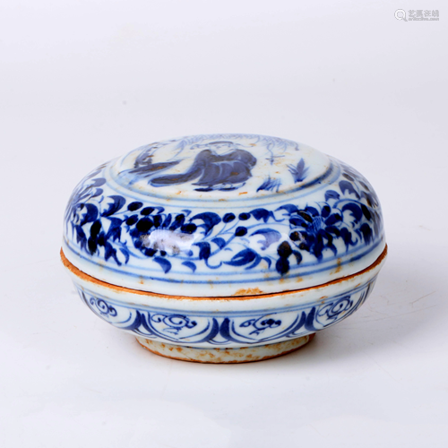 18th Century Blue and White Figure Porcelain Box