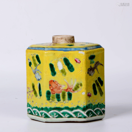 19th century yellow-glazed hexagonal jar