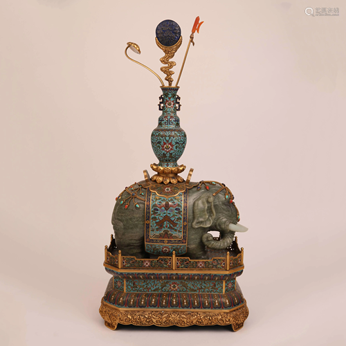 Eighteenth century cloisonne Jade elephants