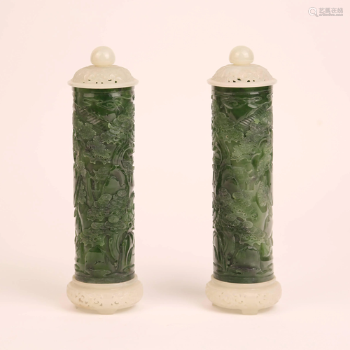 A pair of 19th century jasper incense tubes