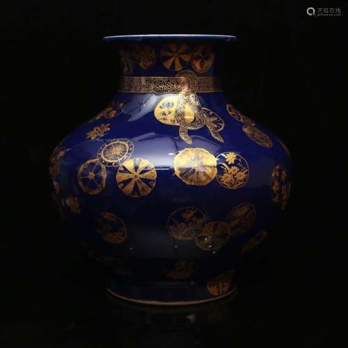 A Blue Glaze Floral Porcelain Vase