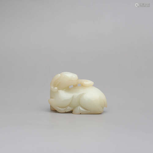 A White Hetian Jade Sheep Ornament