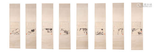 8Pieces Chinese Painting Screens, Qi Baishi Mark