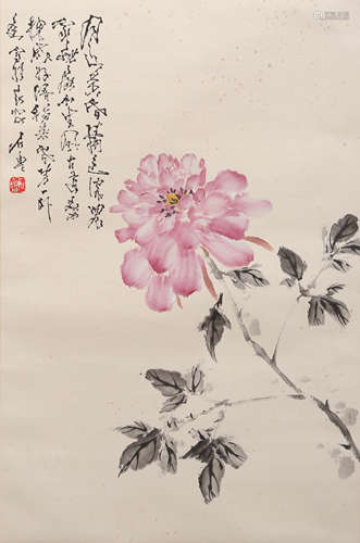 A Chinese Flower Painting Scroll, Shi Lu Mark