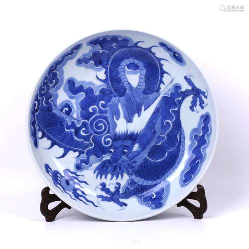 A Blue and White Dragon Pattern Porcelain Plate