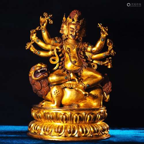 A Gild Bronze Statue of Six Arms Manjusri Bodhisattva