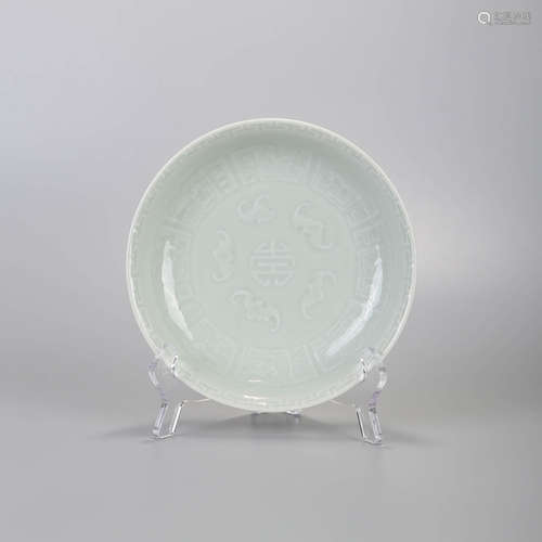 A Celadon Glaze Bats Pattern Porcelain Plate