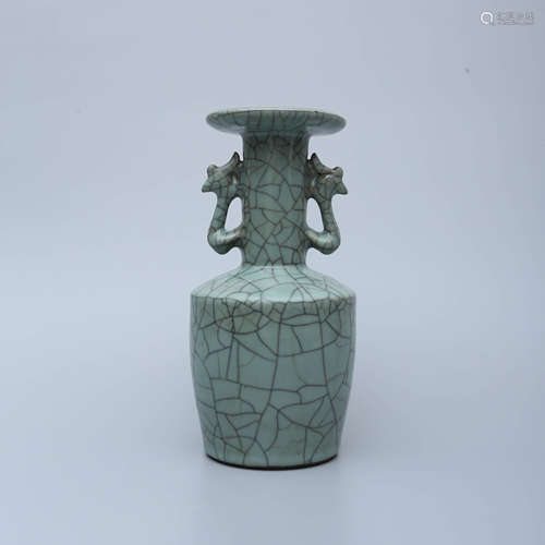 A Longquan Celadon Glaze Dragon Pattern Porcelain Phoenix Ears Vase