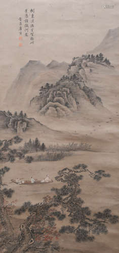 A Chinese Landscape Painting Scroll, Tang Yin Mark