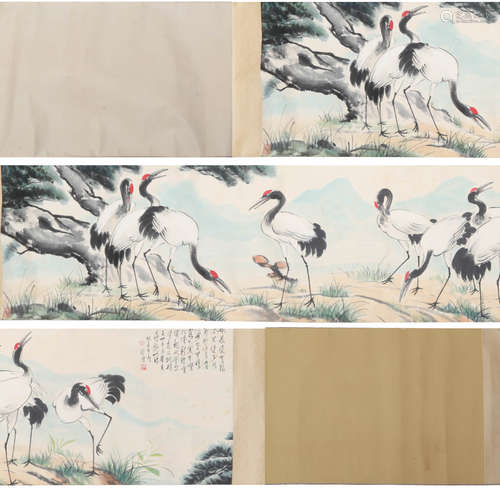 A Chinese Crane Painting Hand Scroll, Xu Beihong Mark