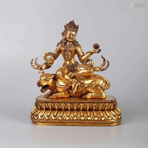 A Gild Bronze Statue of Manjusri Bodhisattva