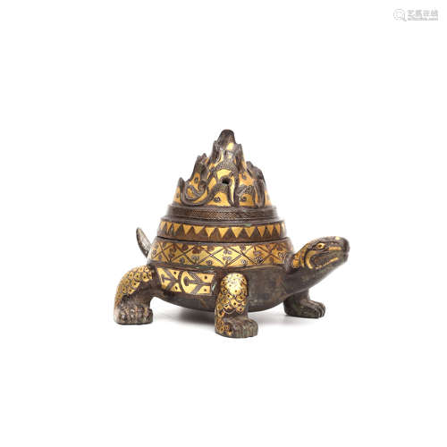 A Bronze Gold Inlaid Turtle Shapes Incense Burner