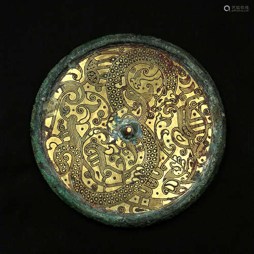 A Bronze Gold Inlaid Mirror