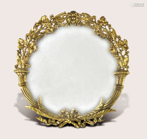 19世紀  銅鎏金花葉飾邊鏡
