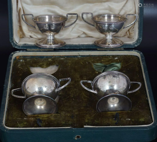 CASED SET OF 4 EDWARDIAN SALTS