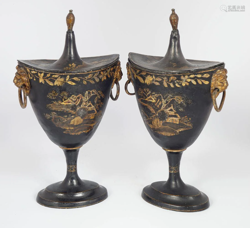 PAIR OF REGENCY TOLEWARE URNS