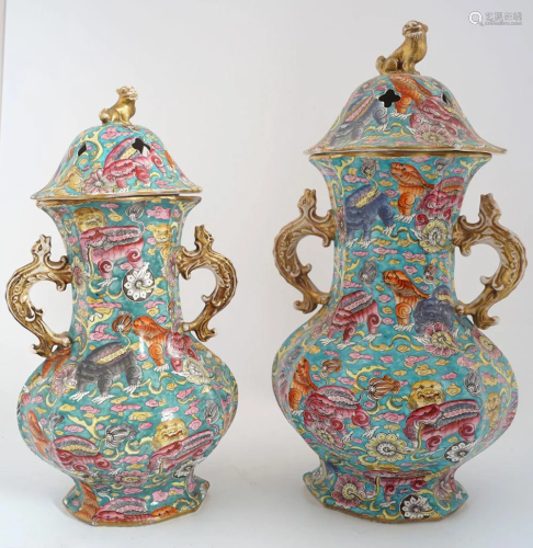PAIR OF CHINESE POLYCHROME VASES