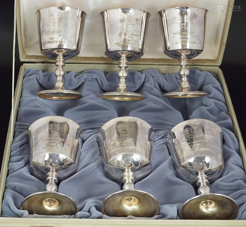 CASED SET OF SILVER-PLATED WINE GOBLETS