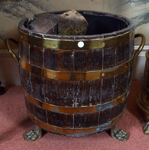 EDWARDIAN BRASS BOUND LOG BARREL