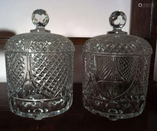 PAIR OF PRESENTATION CRYSTAL BISCUIT BARRELS