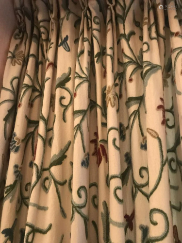 PAIR OF CREWELWORK CURTAINS