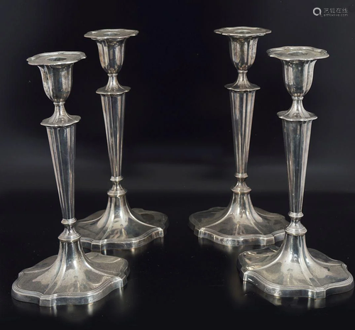 WITHDRAWN SET OF 4 ENGLISH SILVER CANDLESTICKS