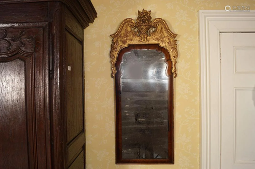 GEORGE I WALNUT AND PARCEL GILT PIER MIRROR