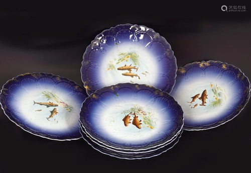 SET OF 6 LIMOGES PORCELAIN FISH PLATES