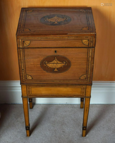 GEORGE III MAHOGANY AND SATINWOOD CELLARETTE