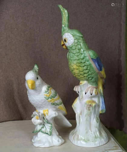 TWO ITALIAN CHINA PARROTS