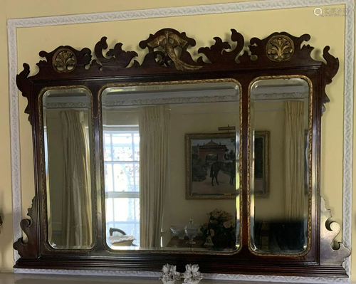 19TH-CENTURY MAHOGANY AND GILT OVERMANTLE MIRROR