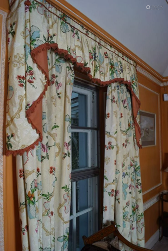 TWO PAIRS OF SILK MOIRE CURTAINS
