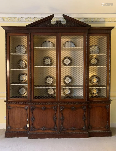 19TH-CENTURY MAHOGANY BREAKFRONT BOOKCASE