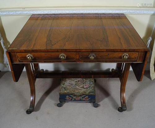 REGENCY ROSEWOOD AND BRASS INLAID SOFA TABLE