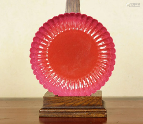 CHINESE PUCE ENAMELLED CHRYSANTHEMUM DISH