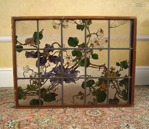 PAIR OF ART NOUVEAU STAINED GLASS PANELS