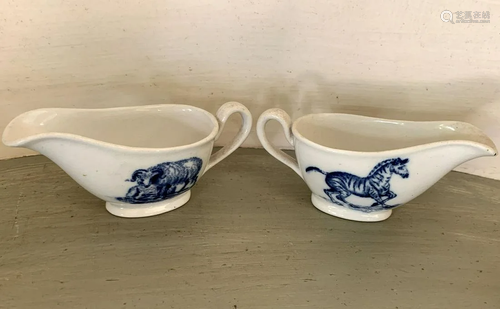 PAIR OF MINIATURE BLUE AND WHITE SAUCEBOATS