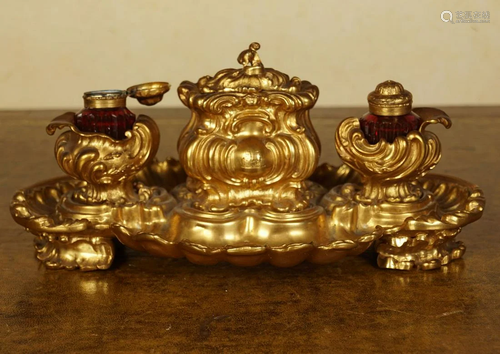 19TH-CENTURY ORMOLU PEN AND INK STAND