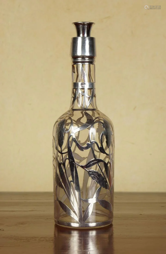 19TH-CENTURY SILVER OVERLAY GLASS DECANTER