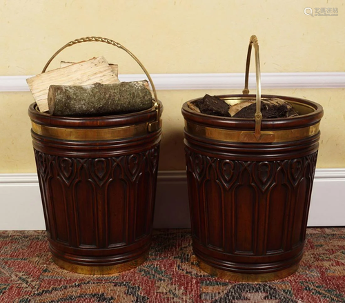 PAIR OF BRASS BOUND PEAT BUCKETS