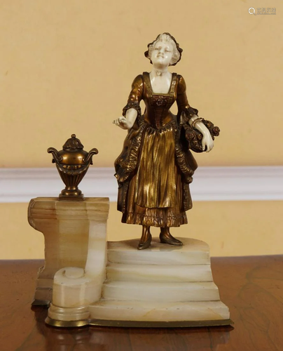 ART NOUVEAU GILT BRONZE AND IVORY FIGURE