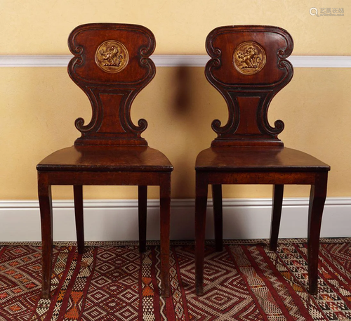 PAIR OF REGENCY MAHOGANY HALL CHAIRS