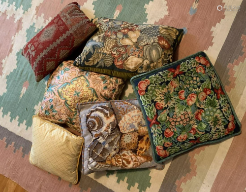 6 INTERESTING TAPESTRY AND SILK CUSHIONS
