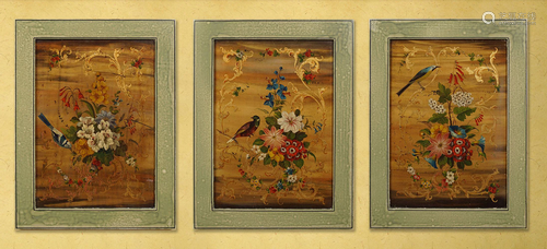 SET OF 3 19TH-CENTURY LACQUERED AND GILDED PANELS