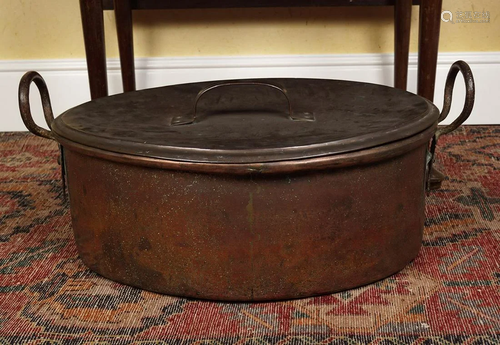 LARGE GEORGIAN COPPER FISH KETTLE & LID