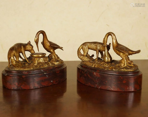 PAIR OF 19TH-CENTURY GILT BRONZE SCULPTURE GROUPS