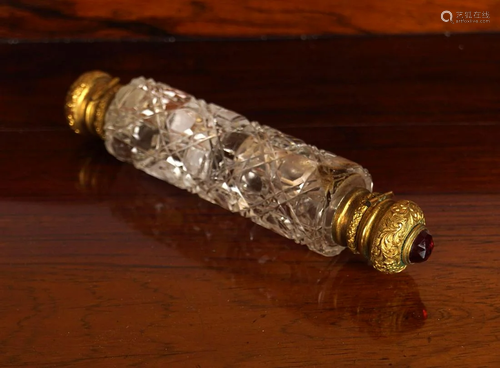 19TH-CENTURY CUT GLASS AND ORMOLU SCENT BOTTLE