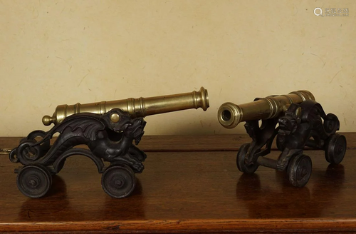 PAIR OF 19TH-CENTURY MODEL BRASS CANONS