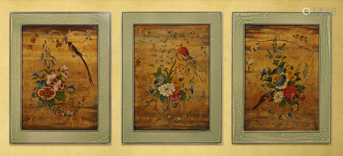 SET OF 3 19TH-CENTURY LACQUERED AND GILDED PANELS