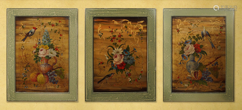 SET OF 3 19TH-CENTURY LACQUERED AND GILDED PANELS